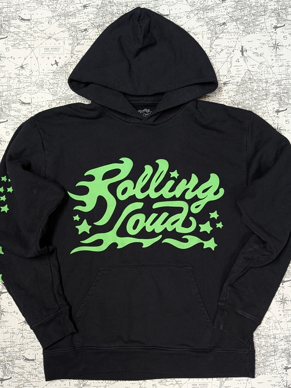 Rolling Loud 2022 Neon Green Flame Star Graphic Hoodie Size Medium
